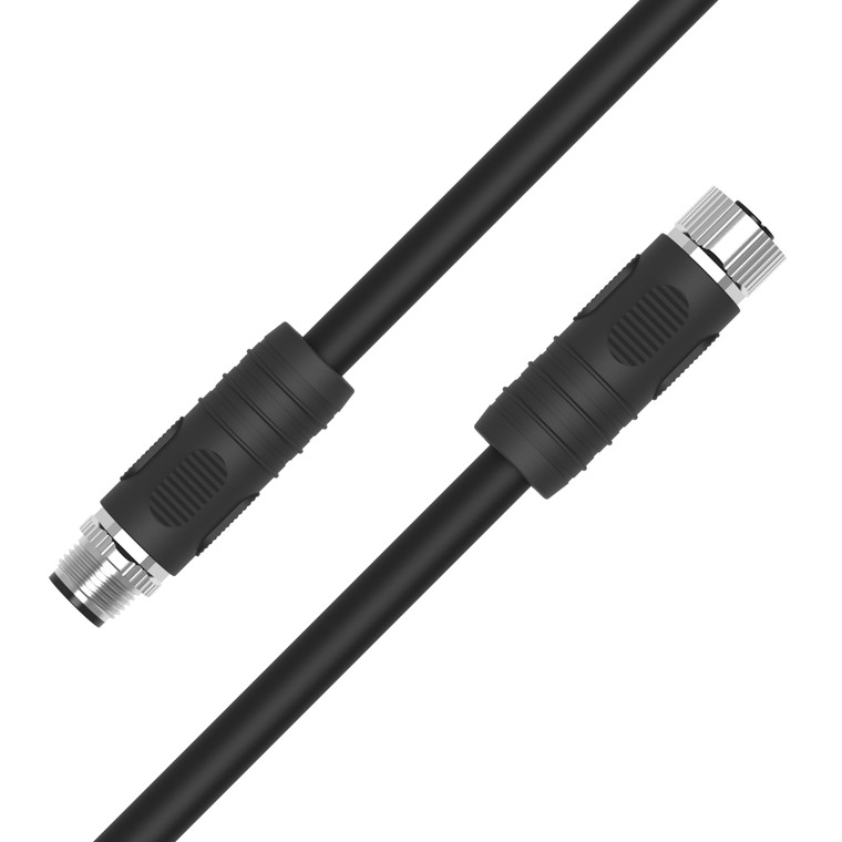 Cat 6A Industrial M12 L-Coded Male Straight to Female Straight 4 POS 16 AWG Cable Assemblies | PUR Jacket