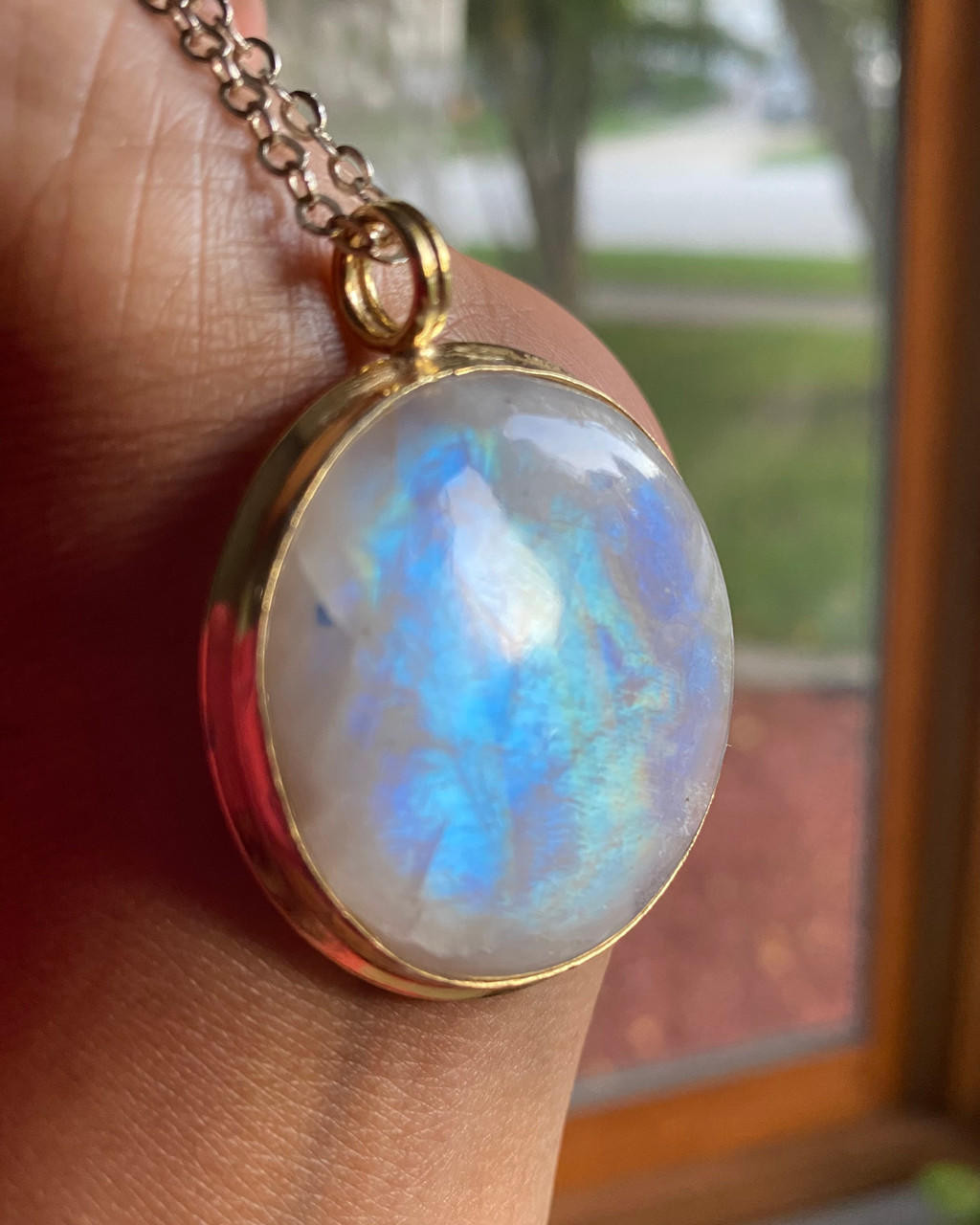 Gold Moonstone Necklace- Large Round Pendant- Shop Now!