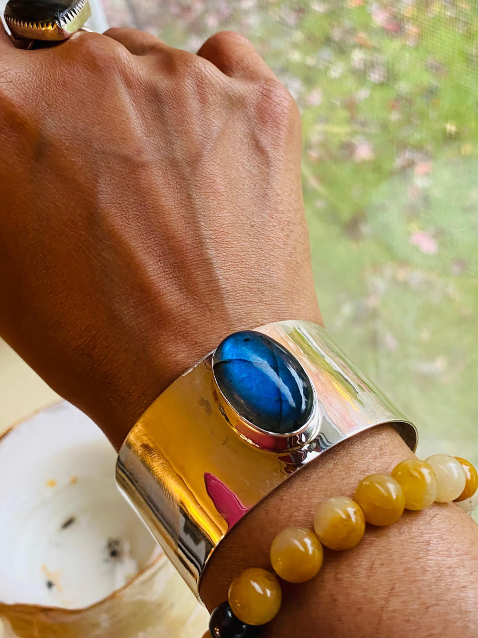 labradorite Bracelet -Men Women Silver Cuff - Main Image