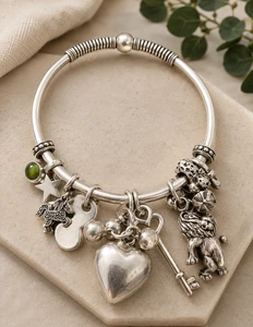 Sterling silver tribal ball Charm Bangle – Removable End Customizable Bracelet for men and women