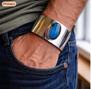 Labradorite cuff , wide sterling silver for men women
