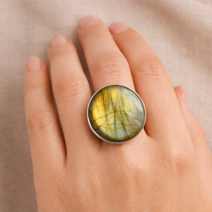 Round Labradorite ring in Sterling Silver, a statement piece with mystic charm