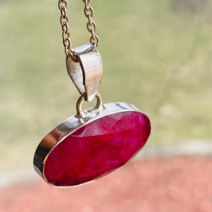 Radiant Ruby Horizontal Oval Pendant and Chain Necklace By Earth Karma- Shop Now! Radiant Ruby Horizontal Oval Pendant and Chain Necklace By Earth Karma- Shop Now!
