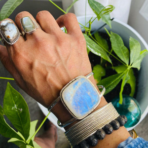 Moonstone Bracelet Cuff- Square Cut Silver Bracelet Moonstone Bracelet Cuff- Square Cut Silver Bracelet
