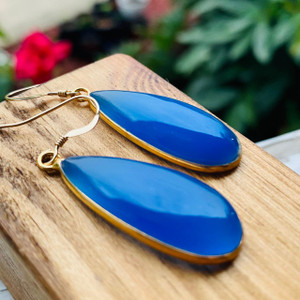 Blue Gemstone Earrings- Gold Silver Teardrops Chalcedony Blue Gemstone Earrings- Gold Silver Teardrops Chalcedony