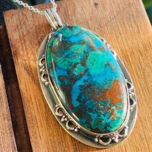 Large Chrysocolla Malachite Pendant Necklace Large Chrysocolla Malachite Pendant Necklace