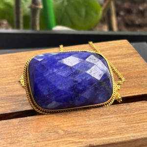 Sapphire Pendant - Gold Silver Necklace Sapphire Pendant - Gold Silver Necklace