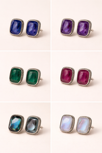 Large rectangular Gemstone Stud Earrings – Sterling Silver or Gold  plated  in emerald ruby sapphire Amethyst moonstone and labradorite