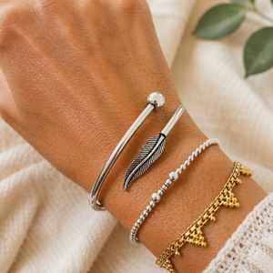 Feather head Bangle Sterling silver cuff for men women, Tribal south western artisan open bangles