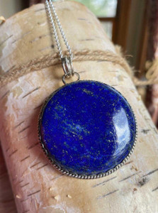 Lapis Lazuli Necklace - Round Silver Pendant Lapis Lazuli Necklace - Round Silver Pendant