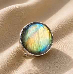 size 8 round labradorite statement ring for women