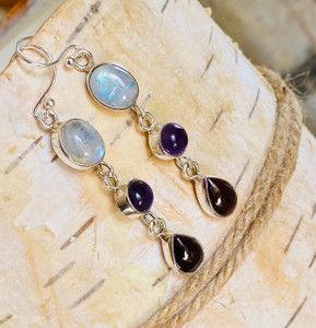 "Multi gemstone cascade earrings long dangles sterling silver for women" "Multi gemstone cascade earrings long dangles sterling silver for women"