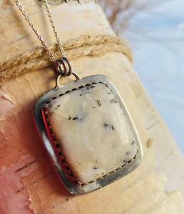"White Dendritic opal pendant square shape sterling silver set necklace for men women- Shop Now! "White Dendritic opal pendant square shape sterling silver set necklace for men women- Shop Now!