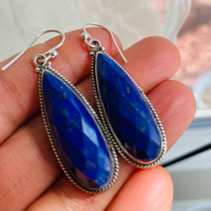 Blue Gemstone Earrings- Lapis Silver Teardrops Blue Gemstone Earrings- Lapis Silver Teardrops