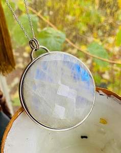 "Shop- Round Moonstone pendant necklace sterling silver extra large  cabochon pendant by earth karma" "Shop- Round Moonstone pendant necklace sterling silver extra large  cabochon pendant by earth karma"