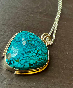 Turquoise pendant necklace set in heavy sterling silver, blue gemstone designer boho statement for women Turquoise pendant necklace set in heavy sterling silver, blue gemstone designer boho statement for women