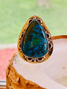 "Shop - Natural Chrysocolla ring-  large blue statement ring for women by earthkarmajewellery" "Shop - Natural Chrysocolla ring-  large blue statement ring for women by earthkarmajewellery"