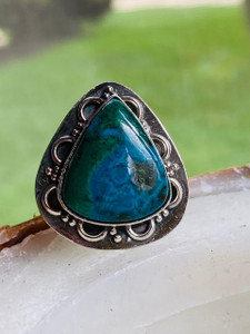 "Buy- Blue Chrysocolla silver  statement ring for women by earthkarmajewellery" "Buy- Blue Chrysocolla silver  statement ring for women by earthkarmajewellery"