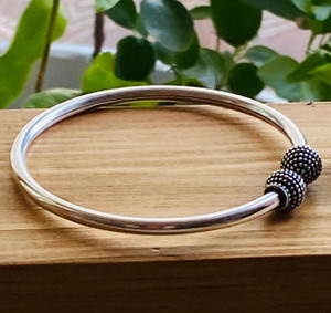 "Double ball adjustable cuff bracelet in 925 sterling silver handmade by earth karma" "Double ball adjustable cuff bracelet in 925 sterling silver handmade by earth karma"