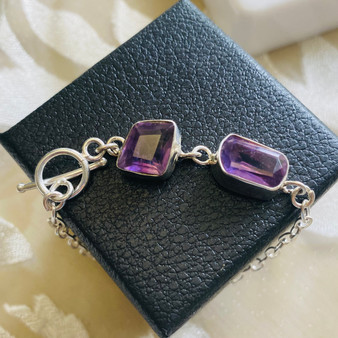 Amethyst purple gemstone link bracelet for men women by Earth karma