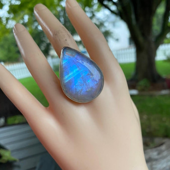 Moonstone large teardrop ring sterling silver for sale