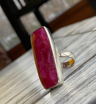Raw ruby large pink statement ring for women by earthkarmajewellery