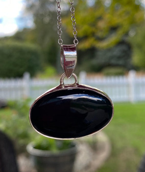 Earth Karma- Black Onyx Pendant Necklace Sterling Silver for Men Women