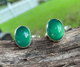 Green onyx chalcedony gemstone  ring sterling silver for mens women