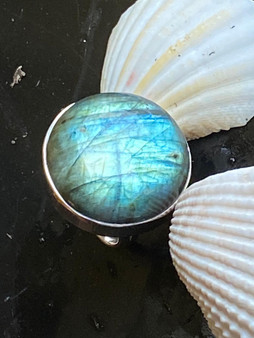 Round Labradorite ring sterling silver size 8 on sale for women