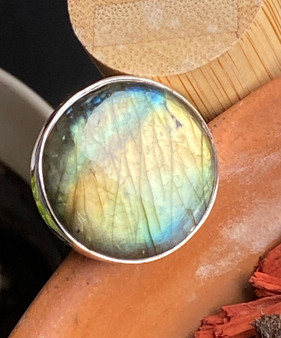 Round Labradorite ring sterling silver size 8 for women on sale
