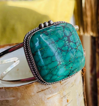 Chunky Turquoise cuff southwest bracelet sterling silver by Earthkarmajewellery