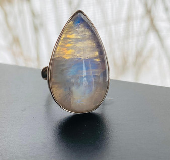 Moonstone statement ring  sterling silver by earthkarmajewellery