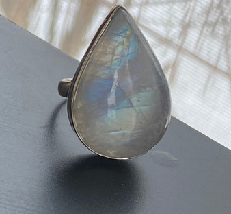 Moonstone teardrop ring  sterling silver by earthkarmajewellery