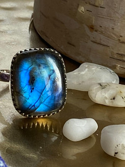 Labradorite ring for men women by Earthkarmajewellery