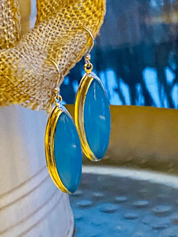 Blue chalcedony long gemstone earrings