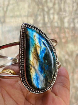 Labradorite cuff bracelet sterling silver set for men and women