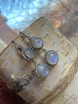 Moonstone moon long earrings sterling silver for women by Earthkarmajewellery