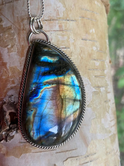 Rainbow Labradorite pendant necklace  silver set for sale