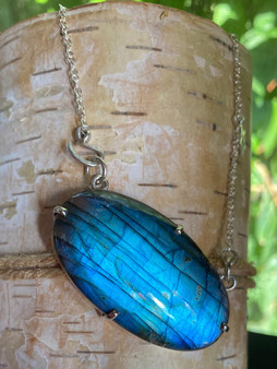 Huge Labradorite horizontal oval  pendant  -Blue Galaxy by Earth Karma