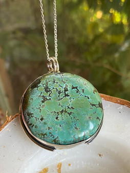 Round Turquoise statement pendant sterling silver on sale