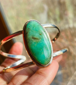 Chrysoprase cuff bracelet adjustable for men women in sterling silver on sale