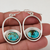 Genuine turquoise earrings in sterling silver with bezel set blue oval gemstones, dangly hoop boho statement design