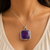 Sterling silver amethyst square pendant necklace for men women