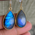 Elegant labradorite teardrop dangle earrings on French ear wires, minimal wire bezel setting