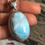 "Tranquil Larimar pendant necklace in sterling silver, perfect for spiritual healing." "Tranquil Larimar pendant necklace in sterling silver, perfect for spiritual healing."