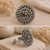 Handmade Floral Mandala Statement Ring in Solid 925 Sterling Silver with Openwork Circular Design and Adjustable Band