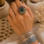 Handcrafted Natural Green Onyx & Ruby Statement Ring, expertly crafted in two tones solid 925 sterling silver and gold accents