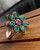 "Buy-Flower gemstone ring, Sterling silver and gold ring with green onyx and pink ruby crystals ring in adjustable size"