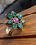 "Sterling silver and gold green onyx ring  and pink ruby flower ring- Shop Now"