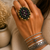 25 Sterling Silver Statement Ring with 1 Micron Gold Filled Finish featuring Natural Green Onyx, Natural Ruby, and Natural Crystal Quartz